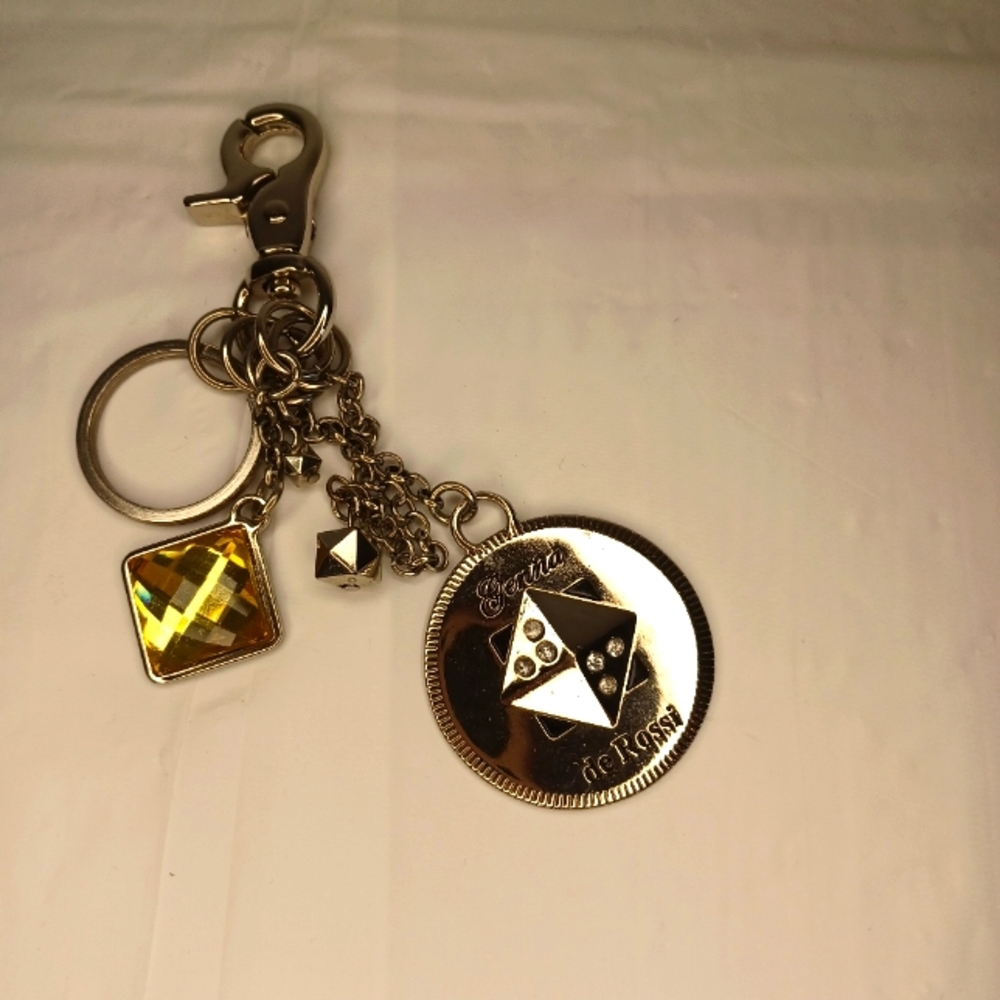 Genna De Rossi Vintage Purse Charm, Gold and Silver Keychain with Yellow Gem